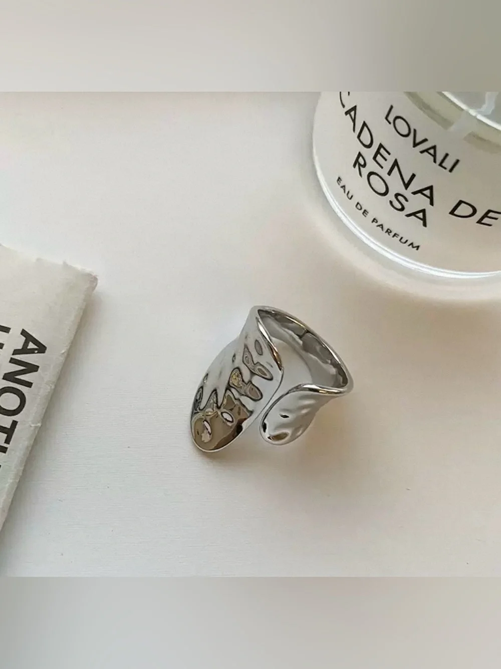Silver Open Wrap Hammered Texture  Statement Ring Adjustable